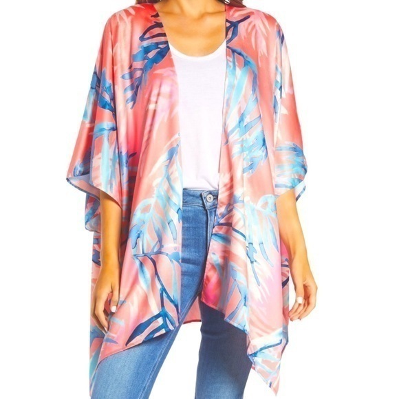 Nordstrom Tops - Nordstrom NWT Print Ruana Kimono Duster Swim Cover Up One Size Coral Summer